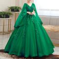 Ball Gown Quinceanera Dresses Princess Dress Red Green Dress Sweet 16 Floor Length Short Sleeve V Neck Tulle with Appliques 2024