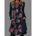 Women's Ethnic Dress Print Dress Floral Animal Pocket Print Crew Neck Mini Dress Ethnic Daily Vacation Long Sleeve Fall Winter