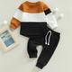2 Pieces Toddler Boys Hoodie Pants Sweatshirt Pants Outfit Color Block Stripe Long Sleeve Pocket Set Outdoor Active Sports Fashion Fall Winter 3-7 Years Orange