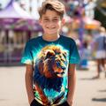 Boys 3D Lion Tee Shirt Short Sleeve 3D Print Summer Active Sports Fashion Polyester Kids 3-12 Years Crew Neck Outdoor Casual Daily Regular Fit