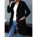 Women's Cardigan Sweater V Neck Cable Knit Knit Spandex Yarns Button Pocket Fall Winter Long Outdoor Daily Going out Stylish Casual Soft Long Sleeve Solid Color Black Red Blue S M L