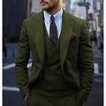 Men's Tweed Vintage Suits 3 Piece Plus Size Solid Colored Tailored Fit Single Breasted Two-buttons Burgundy Green Blue Brown Fall/Winter 2024