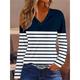 Women's T shirt Tee Striped Daily Weekend Print Navy Blue Long Sleeve Basic V Neck Fall Winter