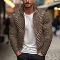 Men's Sweater Cardigan Sweater Zip Sweater Sweater Jacket Ribbed Knit Cropped Knitted Geometic Stand Collar Warm Ups Modern Contemporary Daily Wear Going out Clothing Apparel Winter Navy Blue Dark