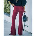 Women's Dress Pants Bootcut Pants Trousers Corduroy Plain Full Length Micro-elastic Medium Waist Fashion Casual Weekend claret Black S M