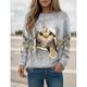 Women's Sweatshirt Pullover Cat Casual Sports Print White Navy Blue Blue Sportswear Festival Round Neck Long Sleeve Top Micro-elastic Fall Winter