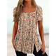 Women's Plus Size T shirt Tee Floral Striped Casual Holiday Print Black Short Sleeve Tunic Basic Square Neck