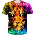 Kids Boys T shirt Short Sleeve 3D Print Tiger Animal Crewneck Rainbow Children Tops Spring Summer Active Fashion Daily Daily Outdoor Regular Fit 3-12 Years