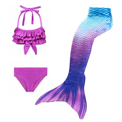 Kids Girls' Three Piece Mermaid Swimwear Swimwear Bikini Beach Swimming Print Active Cute Bathing Suits 4-12 Years Summer Rose Purple Polka Dot