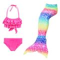 Kids Girls' Swimwear Bikini 3-10 Years 3pcs Three Piece Swimsuit Mermaid Tail The Little Mermaid Swimwear Gradient Sleeveless Blue Rainbow Red Beach Active Cosplay Costumes Bathing Suits Summer