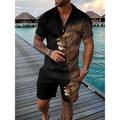 Men's Casual Color Contrast Polo Zipper Lapel Shirt Short-sleeved Suit