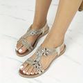 Women's Sandals Boho Bohemia Beach Flat Sandals Plus Size Outdoor Beach Summer Rhinestone Flat Heel Elegant Casual PU Loafer Silver Rose Gold Black