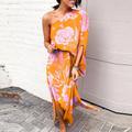 Women's Swing Dress Boho Dress Floral Split Print One Shoulder Maxi long Dress Sexy Boho Long Sleeve Summer Spring