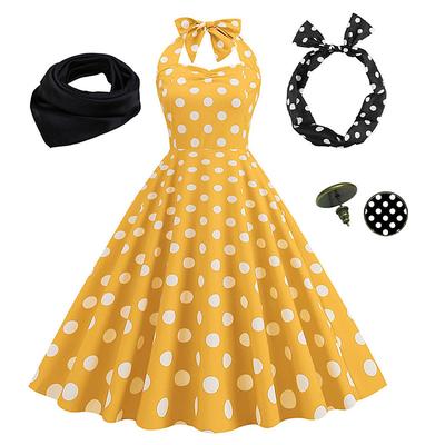 Elegant Polka Dots Retro Vintage Grease Outfits A-Line Dress Swing Dress Flare Dress Doll Polka Dot Fancy Dress Women's Party / Evening Adults' Dress Headband Homecoming Dresses