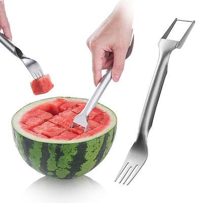 2-in-1 Watermelon Fork Watermelon Slicer Cutter Dual Head Stainless Steel Fruit Cutter Carving Tool for Home Party Family Camping