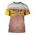 Men's Shirt T shirt Tee Color Block 3D Beer Round Neck Light Yellow Custom Print Black White Yellow Plus Size Going out Weekend Short Sleeve Clothing Apparel Basic