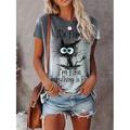 Women's T shirt Tee Purple Brown Gray Cat Letter Patchwork Print Short Sleeve Casual Daily Basic Round Neck Regular I'm Fine Everything Is Fine S