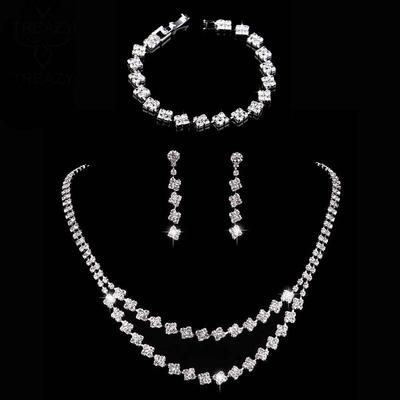 Bridal Jewelry Sets One-piece Suit Rhinestone Earrings Necklace Women's Elegant Cute Stylish Cute Tennis Chain Precious Geometric Jewelry Set For Wedding Birthday Street