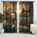 2 Panels Forest House Curtain Drapes Blackout Curtain For Living Room Bedroom Kitchen Window Treatments Thermal Insulated Room Darkening