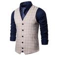 Men's Vest Waistcoat Wedding Daily Wear Going out Festival Business Basic Fall Winter Pocket Polyester Breathable Soft Comfortable Plaid Single Breasted V Neck Regular Fit Camel ash-colored Dark