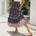 Women's Skirt A Line Swing Bohemia Maxi High Waist Skirts Ruffle Floral Print Floral Holiday Vacation Summer Rayon Casual Boho Red Orange Dark Blue Beige