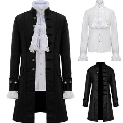 Men's Medieval Victorian Outfits 2 PCS Retro Vintage Steampunk Shirt Trench Coat Vampire Cosplay Costume Halloween Party Masquerade