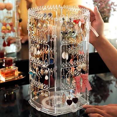 4-Tier 360° Rotating Earrings Holder: The Perfect Jewelry Organizer for Necklaces, Earrings, and Piercings!