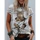 Women's T shirt Tee Black White Light Grey Graphic Cat Print Short Sleeve Casual Daily Cute Vintage Round Neck Regular 3D Cat S