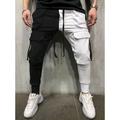 Men's Skinny Joggers Tapered pants Trousers Casual Pants Patchwork Drawstring Elastic Waist Solid Colored Sports Full Length Casual Daily Streetwear Sports Chino Slim Black-White White Blue