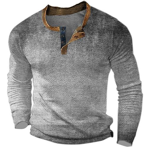 Men's Graphic Gradient Waffle Henley Shirt Casual Style Classic Style Long Sleeve 3D Print Fashion Designer Basic Outdoor Daily Spring Fall Blue Orange Brown Gray Henley Henley T-Shirt