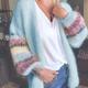 Women's Cardigan Sweater Open Front Ribbed Knit Acrylic Patchwork Fall Winter Long Daily Going out Weekend Stylish Casual Soft Long Sleeve Geometric Color Block Striped Yellow Light Green Pink S M L