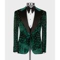 Men's Fall Velvet Blazer Jacket Beading Peak Lapel Groom Tuxedo Formal Dinner Party Wear Black Burgundy Blue Green 2024