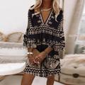 Women's Casual Dress T Shirt Dress Tee Dress Boho Dress Mini Dress Black 3/4 Length Sleeve Animal Print Summer Spring V Neck Fashion Vacation Fall Dress Summer Dress 2023 S M L XL 2XL 3XL