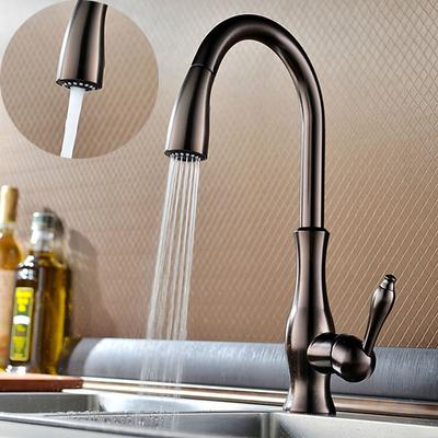 Kitchen Sink Mixer Faucet with Pull Out Sprayer, 360 Swivel Brass Single Handle Vessel Taps 2 Modes StandardSpout Deck Mounted, Traditional Kitchen Taps with Hot and Cold Water Hose Oil-rubbed Bronze