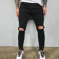 Men's Jeans Skinny Trousers Denim Pants Pocket Ripped Solid Colored Comfort Wearable Outdoor Daily Stylish Casual Black Blue Stretchy