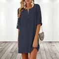 Women's Cotton Linen Dress T Shirt Dress Tee Dress Shift Dress Mini Dress Linen Cotton Blend Stylish Basic Outdoor Daily Holiday Split Neck Ruched Half Sleeve Summer Spring 2023 Regular Fit Black