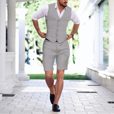 Men's Wedding Linen Suits Light Khaki Sky Blue Summer Solid Colored Tailored Fit 2 Piece