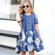 Girls' A Line Dress Short Sleeve Floral 3D Printed Graphic Dresses Cute Casual Sweet Above Knee Polyester Dress Summer Spring Kids Daily Holiday Vacation Regular Fit Print