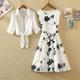 Set with Sleeveless Floral A-Line Dress White Shirt 2 PCS Women's Retro Vintage 1950s Outfits Casual Daily Spring Summer