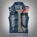 Men's Gilet Denim Vest Daily Wear Vacation Going out Fashion Basic Spring Fall Button Pocket Cotton Blend Comfortable National Flag Single Breasted Lapel Regular Fit Blue Vest