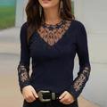 Women's T shirt Tee BurgundyTee Mesh Patchwork Top Lace T-shirt Floral Casual Weekend Lace Patchwork Black Long Sleeve Elegant Vintage Fashion Round Neck Fall Winter