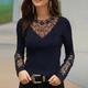 Women's T shirt Tee Going Out Tops Black Wine Navy Blue Floral Lace Patchwork Long Sleeve Casual Weekend Basic Round Neck Regular Floral S