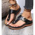 Women's Sandals Wedge Sandals Plus Size Outdoor Daily Walking Solid Colored Summer Sequin Flat Heel Wedge Heel Open Toe Casual PU Leather Loafer Black Red Blue