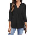 Women's Shirt Blouse Plain Office Work Business Black Long Sleeve Streetwear Casual V Neck Spring Fall