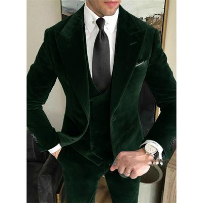 Men's Velvet Wedding Suits Burgundy Royal Blue Solid Colored Tailored Fit 3 Piece Single Breasted Two-buttons