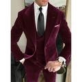 Burgundy Green Men's Velvet Wedding Suits 3 Piece Solid Colored Tailored Fit Single Breasted One-button 2024