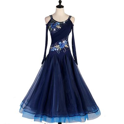 Ballroom Dance Dress Embroidery Crystals / Rhinestones Women's Performance Training Long Sleeve Spandex Elastane Tulle