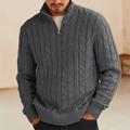 Men's Sweater Pullover Sweater Jumper Knit Sweater Ribbed Cable Knit Regular Knitted Plain Quarter Zip Vintage Keep Warm Daily Wear Going out Clothing Apparel Fall Winter Black Blue S M L