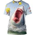 Shark Mens 3D Shirt For Beach Blue Summer Cotton Men'S Tee Funny Shirts Graphic Animal Crew Neck 3D Print Plus Size Casual Daily Short Sleeve Clothing Apparel