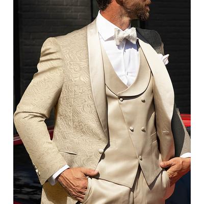 Men's Prom Wedding Party Tuxedos Party Champagne Floral Tailored Fit 3 Piece Single Breasted One-button